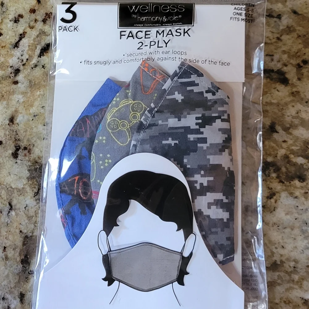 NEW WELLNESS 3PK FACE MASK FOR KIDS AGES 5-8